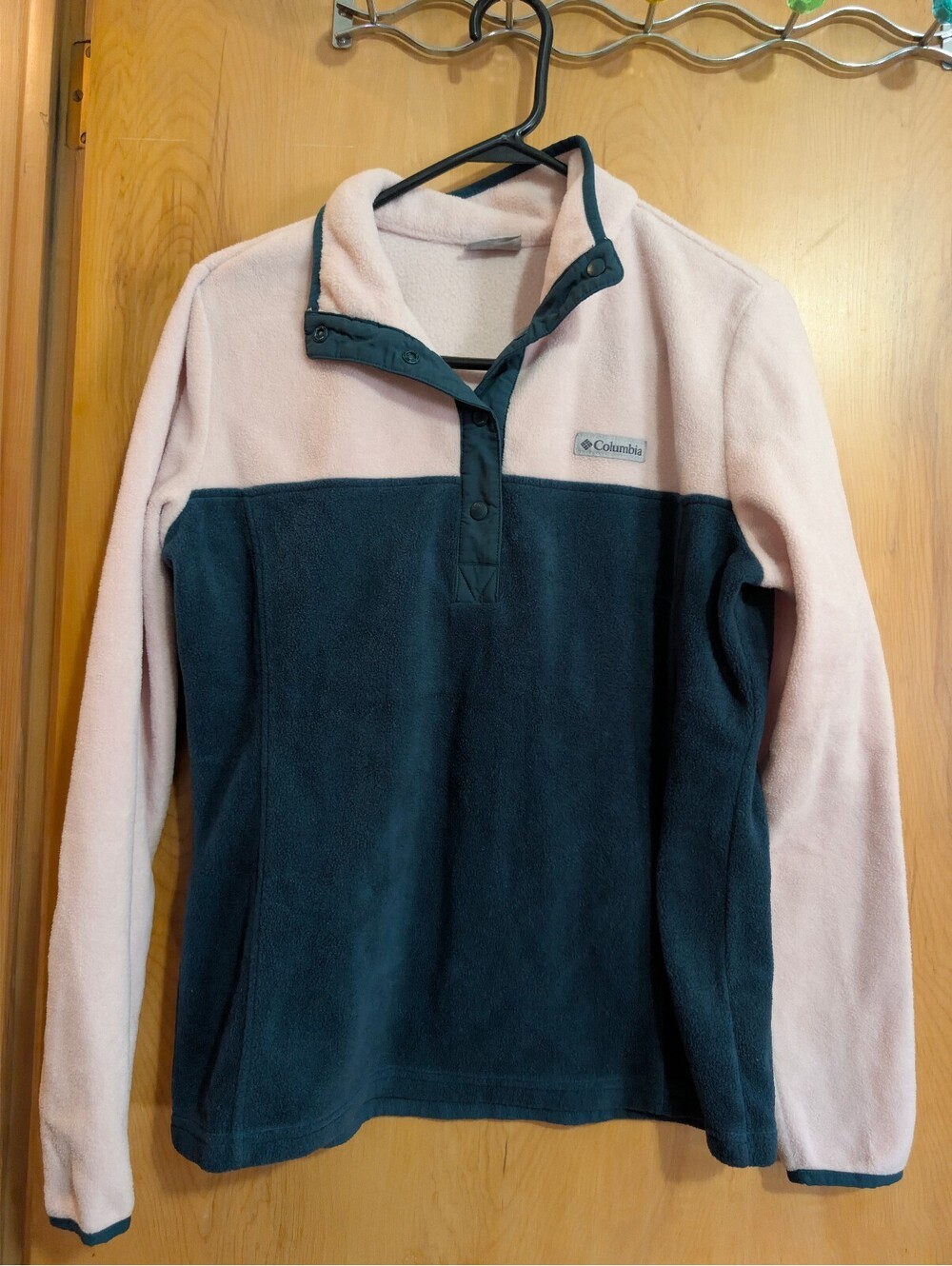 Columbia Women's Pink and Dark Blue Fleece Pullover Jacket